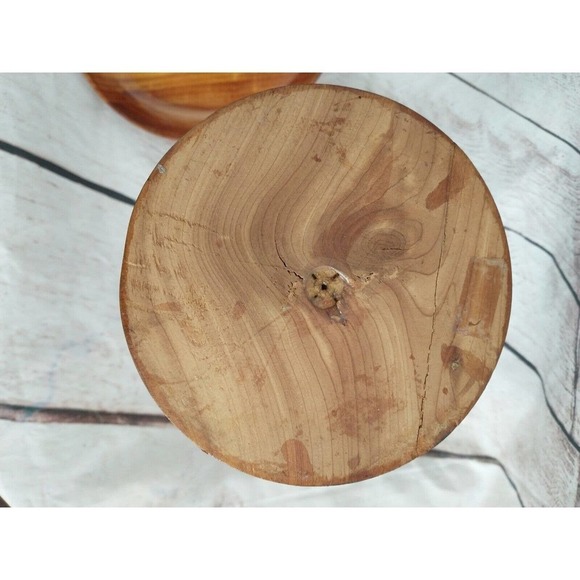 Vintage Hand Turned WOOD PEDESTAL COVERED CANDY Dog treat BOWL DISH BOX - Picture 7 of 9